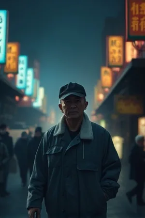 《灯塔以北》礁石与灯塔剧照，光束扫过海面